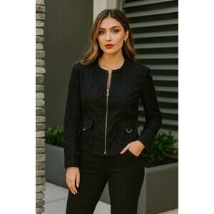 Basler Italian Linen Full Zip Jacket Small Black Tailored Quiet Luxury Career
